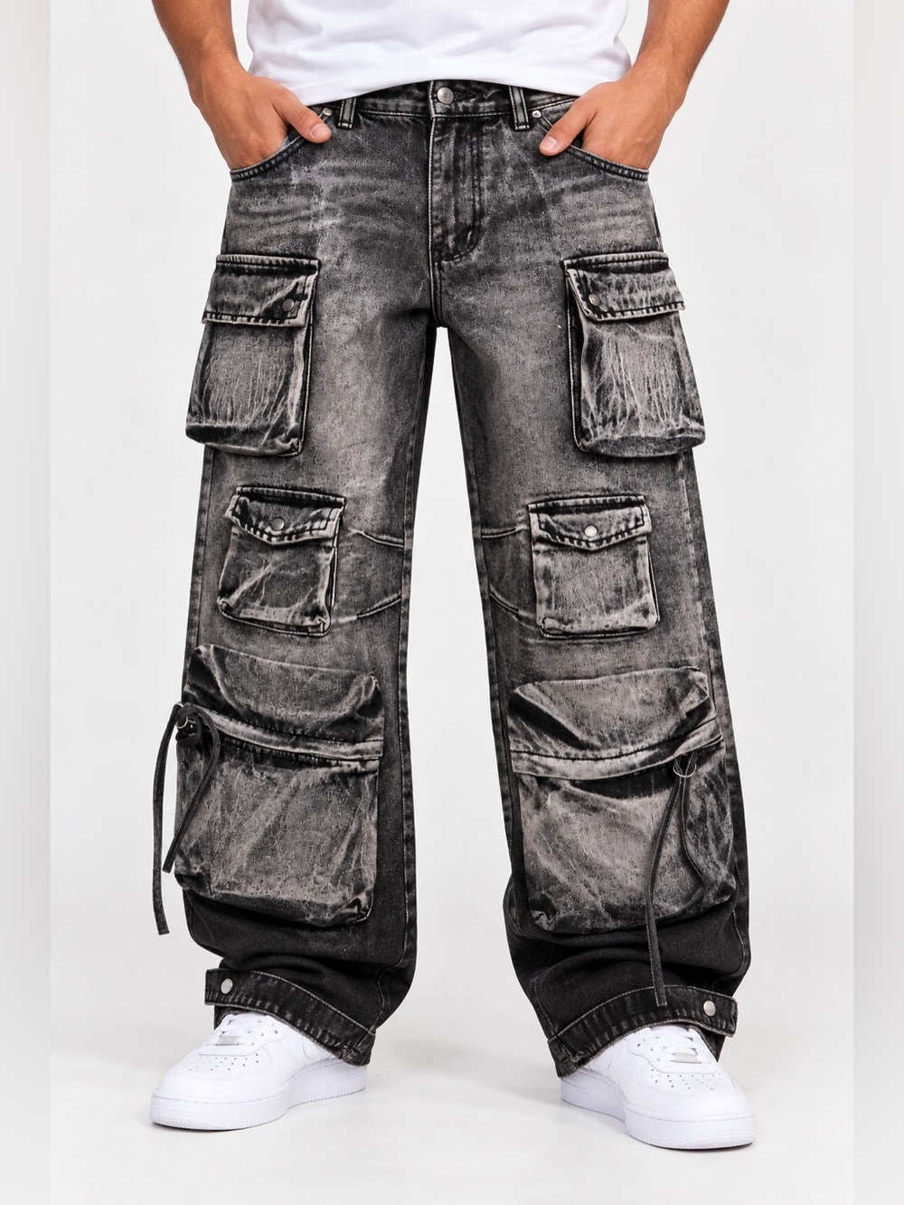 Kindred Men’s Biggie Black Multi-Pocket Cargo utility Jeans pants size 36x32.5